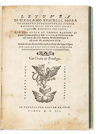 dAragona, Maria (1503-1568) & Girolamo Ruscelli (1518-1566) Lettura di Girolamo Ruscelli, sopra un Sonetto dellillustriss Signor Marc